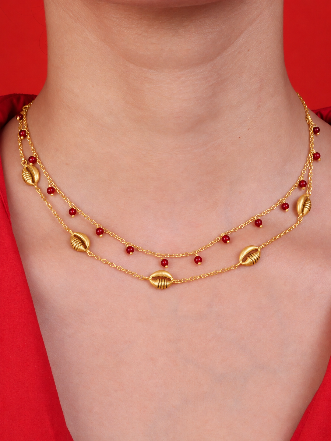 Cowrie Cascade Necklace Gold Plated