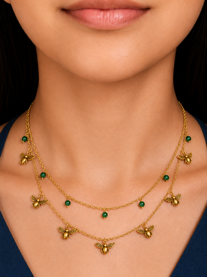 Dancing Bees Necklace Gold Plated