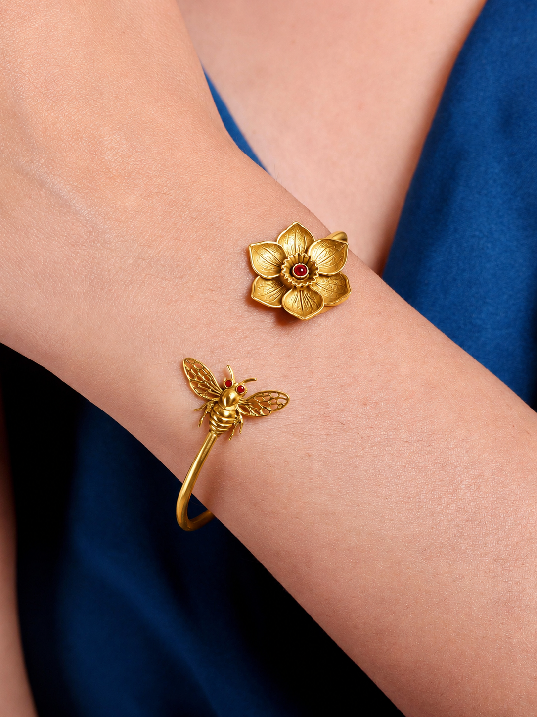 Bee and Bloom Cuff Bracelet Gold Plated