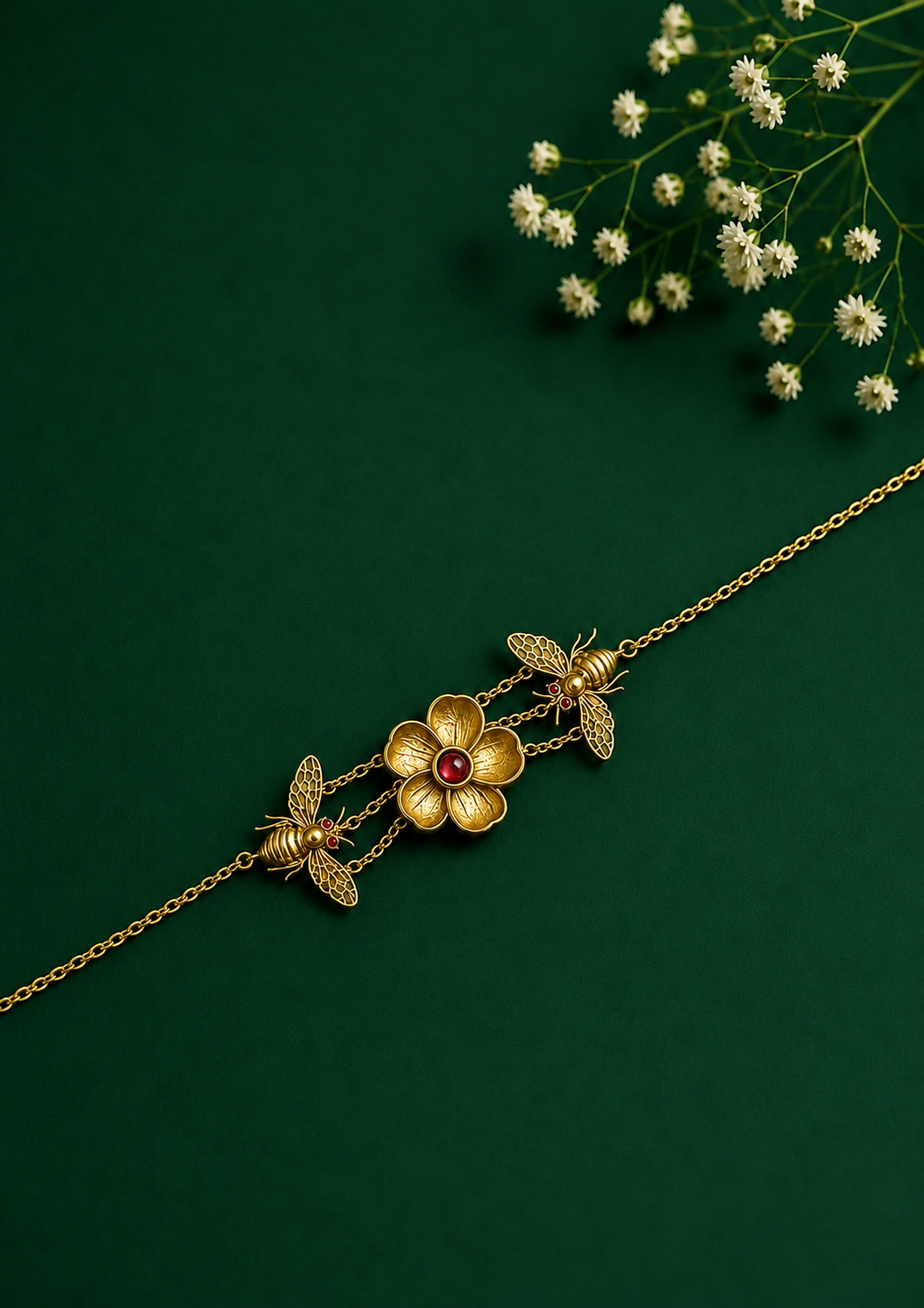 Wild Flower and Bee Choker Gold Plated
