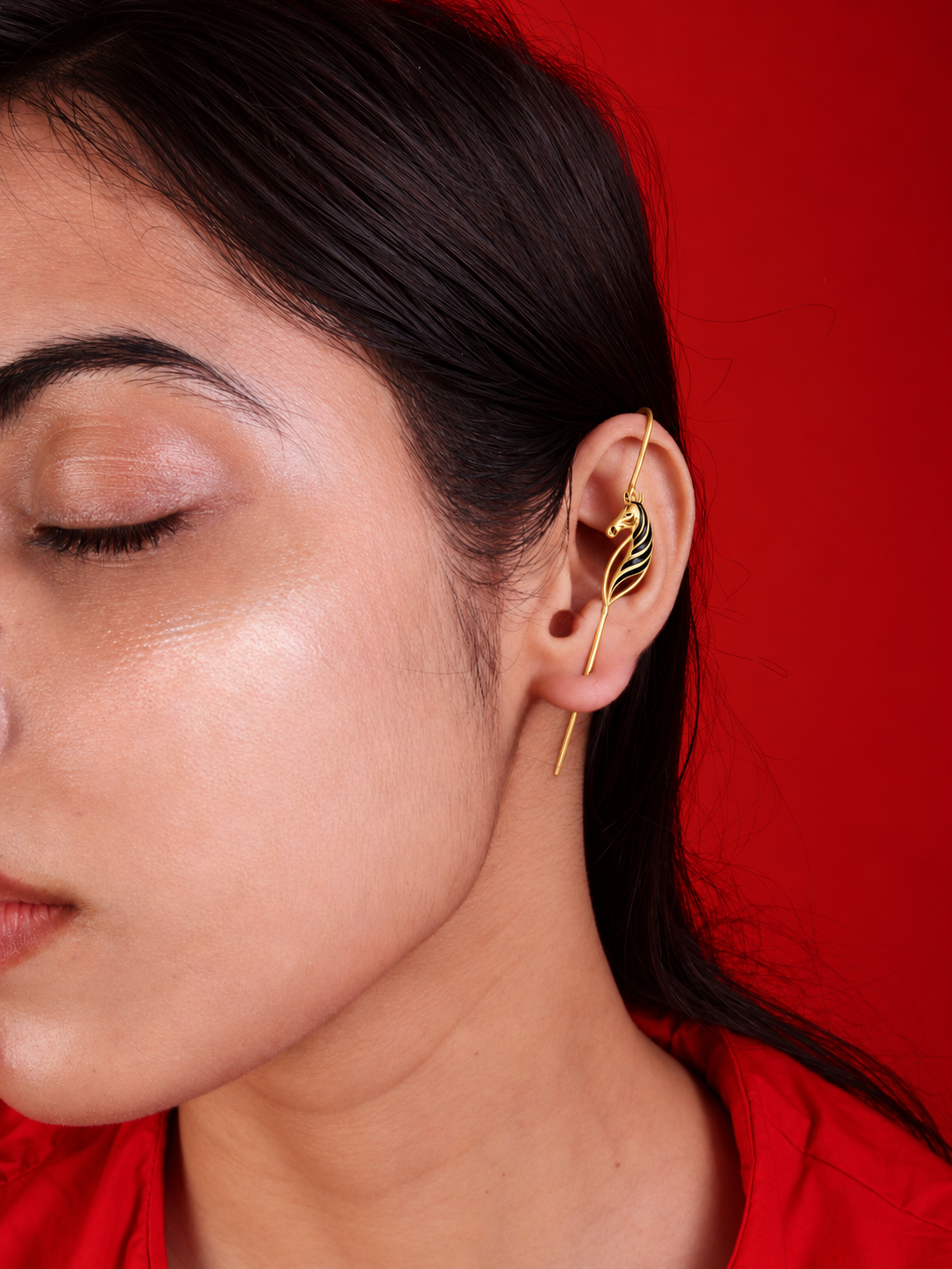 Zebra Duet Ear Pins Gold Plated