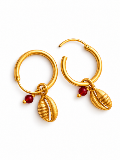 African Cowrie Hoops Gold Plated