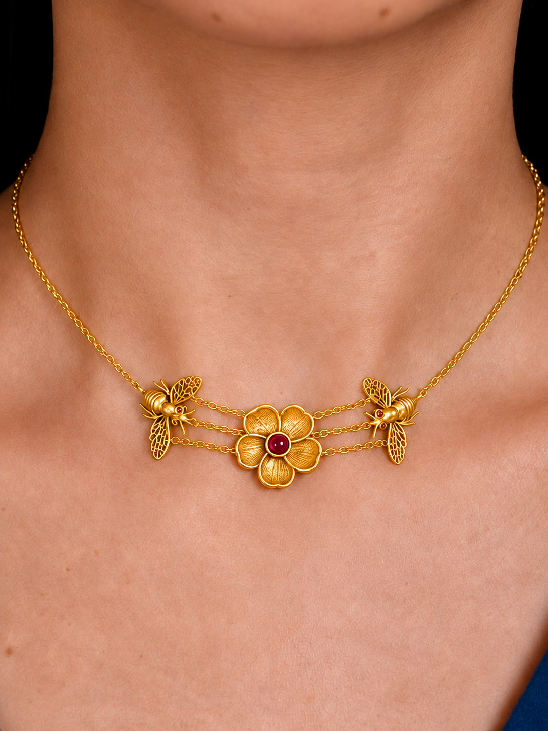 Wild Flower and Bee Choker Gold Plated