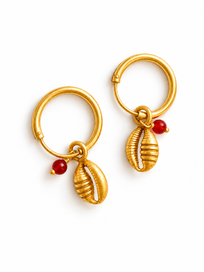 African Cowrie Hoops Gold Plated