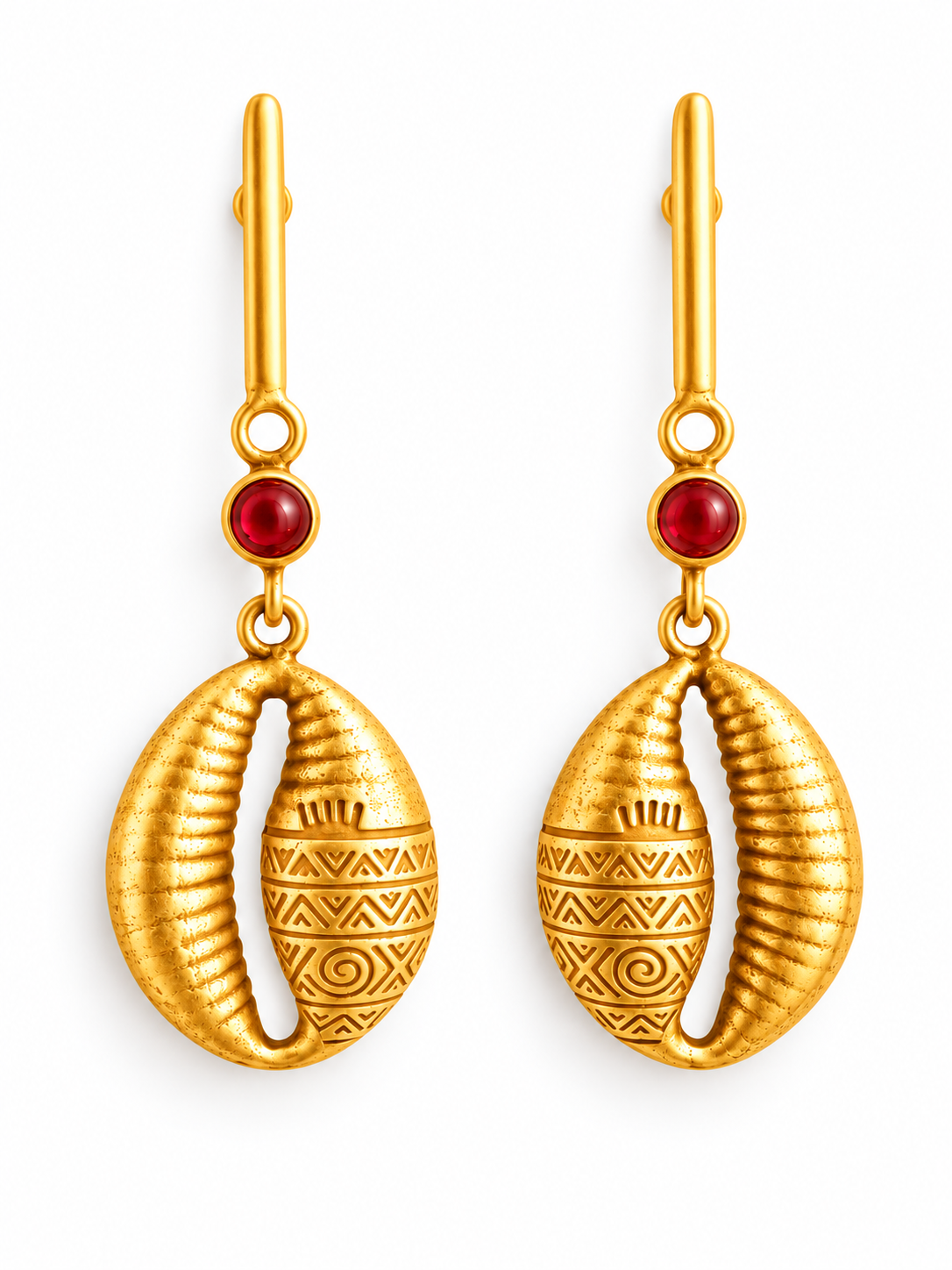 African Cowrie Earrings Gold Plated