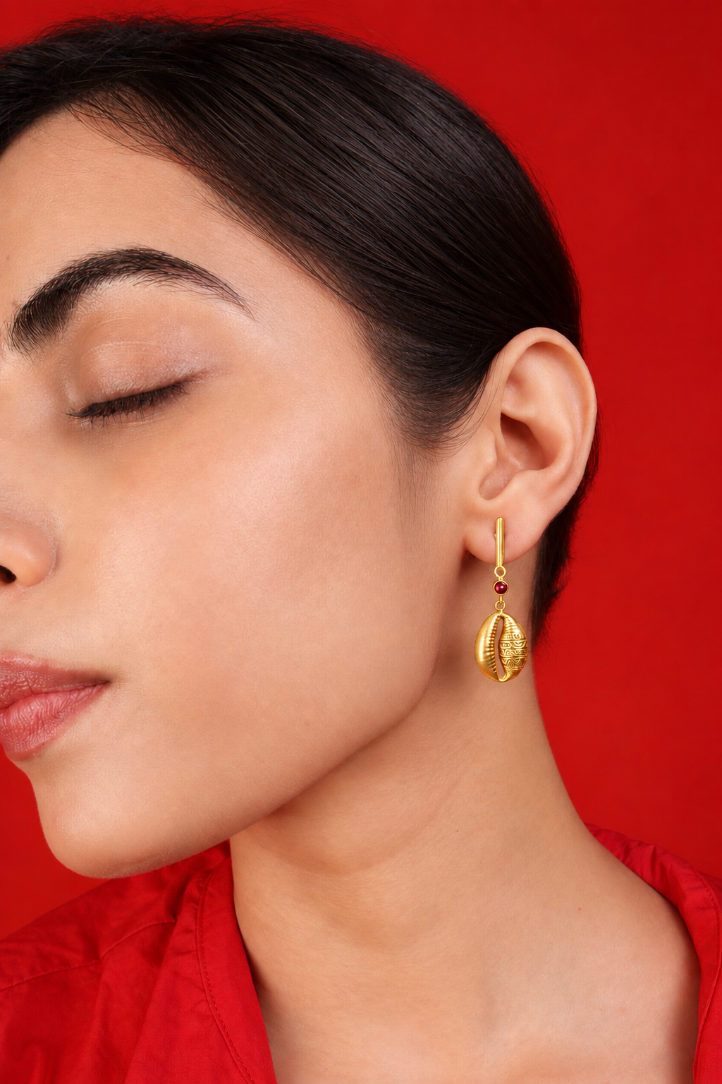 African Cowrie Earrings Gold Plated