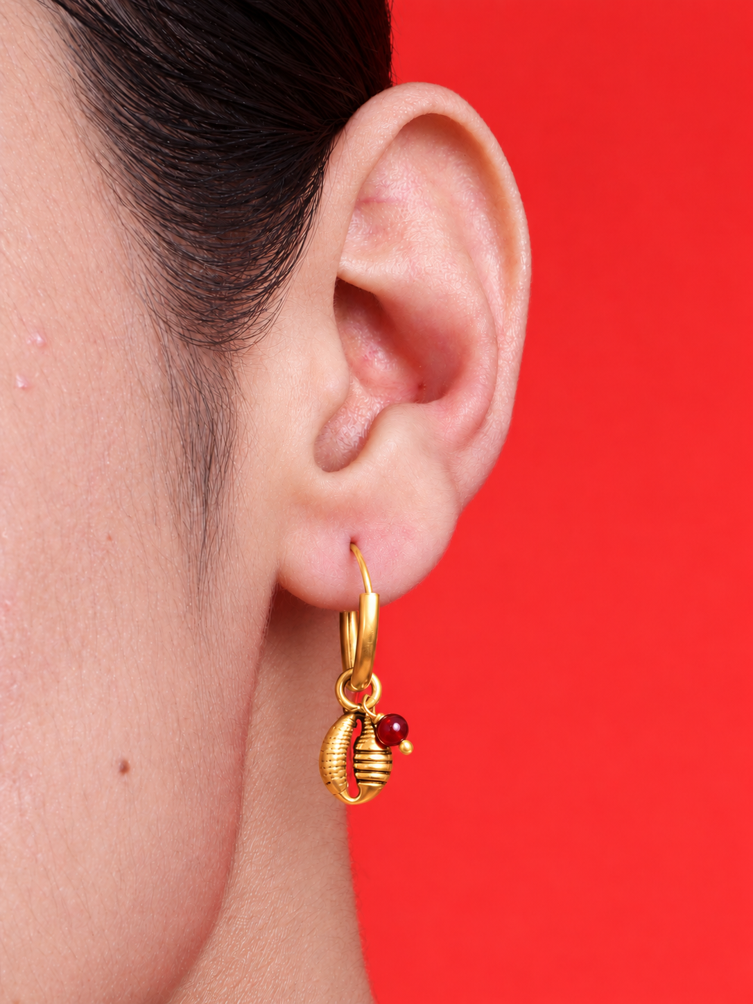 African Cowrie Hoops Gold Plated