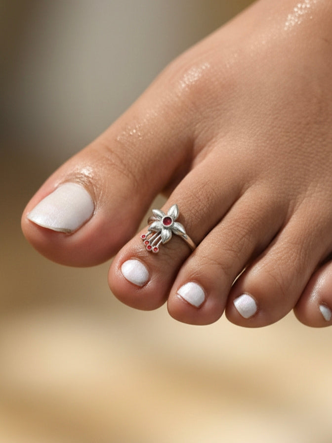 Silver Flora Toe Rings