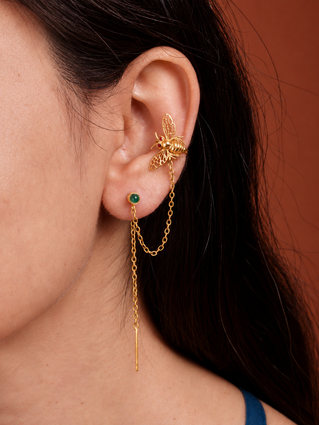 Bee and Drop Earrings Gold Plated