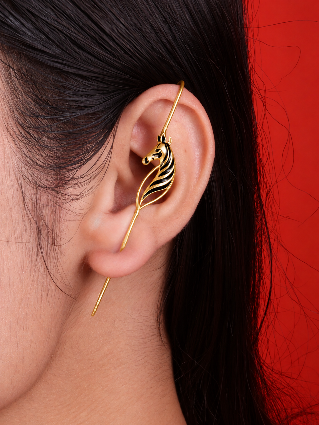 Zebra Duet Ear Pins Gold Plated