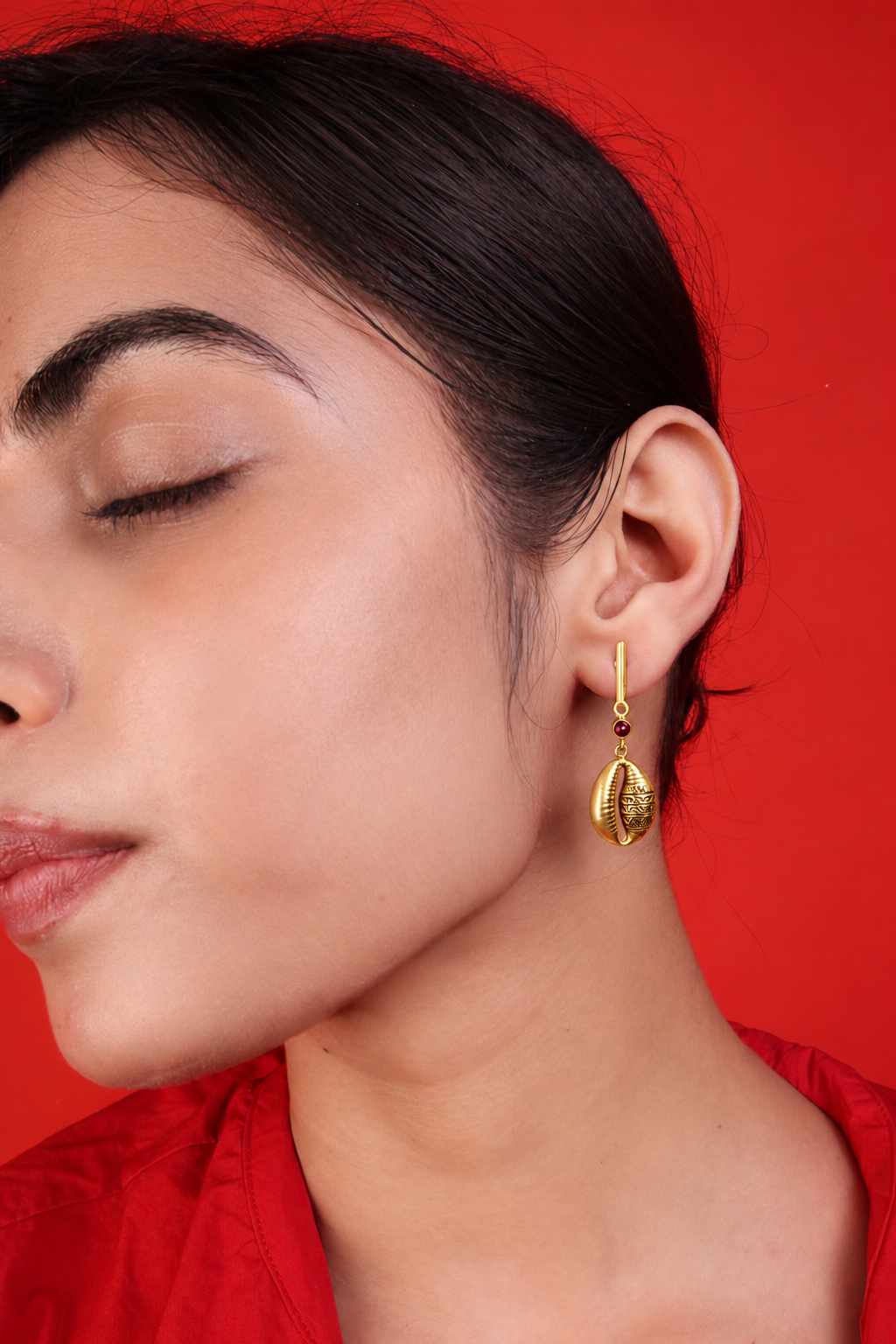 African Cowrie Earrings Gold Plated