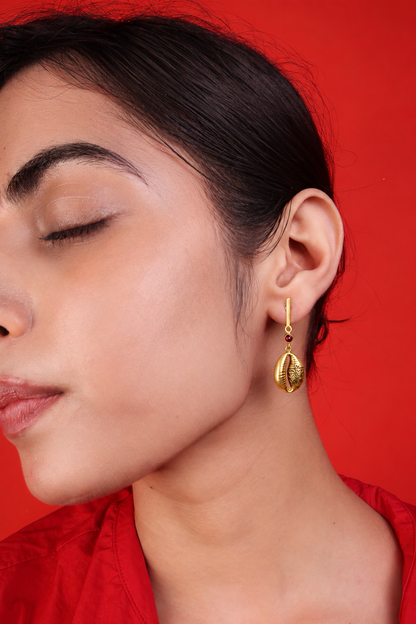 African Cowrie Earrings Gold Plated