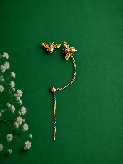 Bee and Drop Earrings Gold Plated