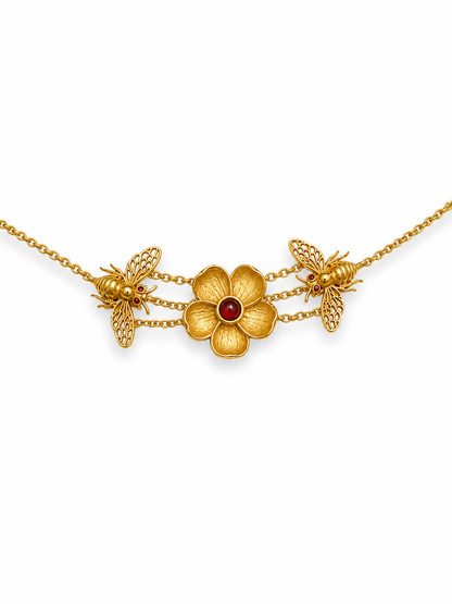 Wild Flower and Bee Choker Gold Plated