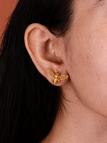 Bee and Drop Earrings Gold Plated