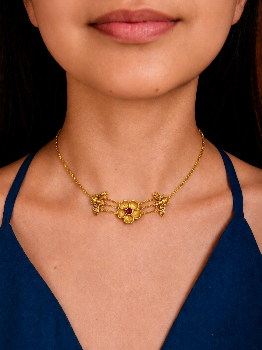 Wild Flower and Bee Choker Gold Plated