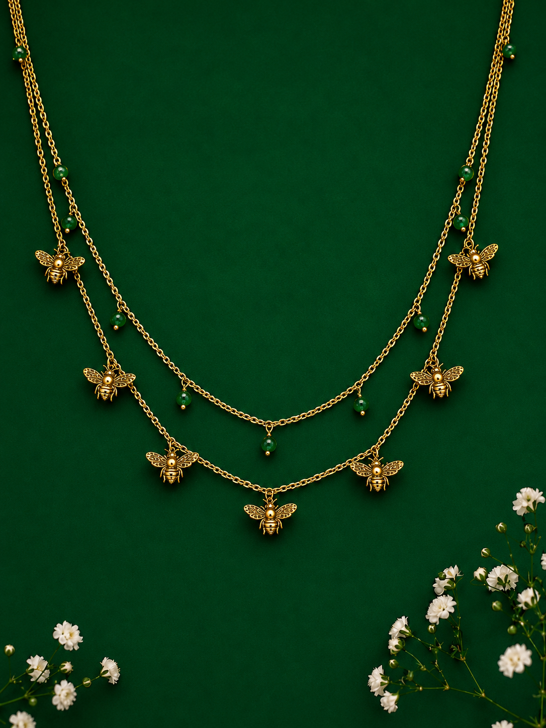 Dancing Bees Necklace Gold Plated