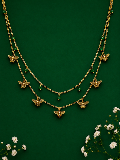 Dancing Bees Necklace Gold Plated