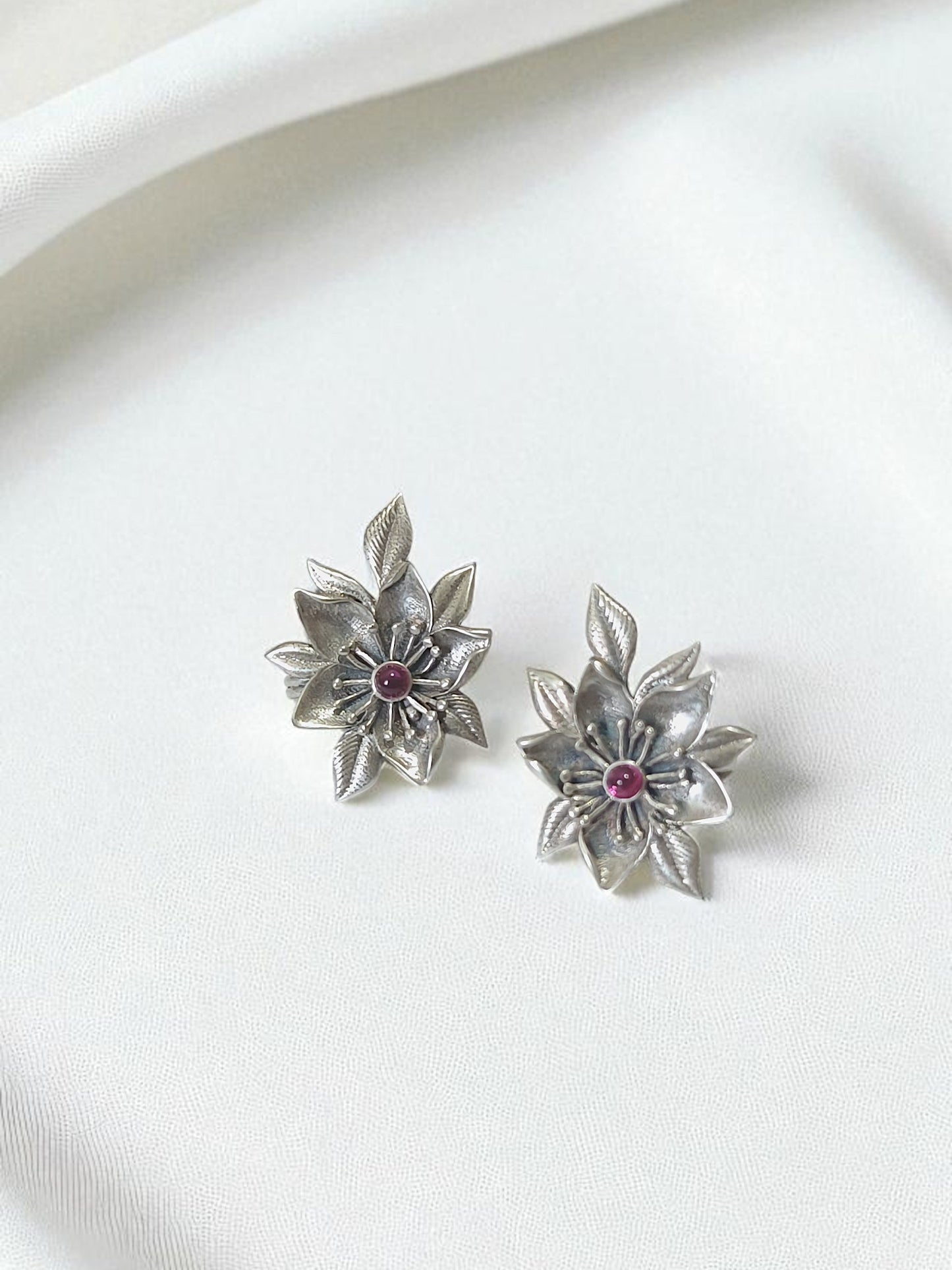 Silver Blossom Ear Clips