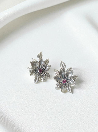 Silver Blossom Ear Clips