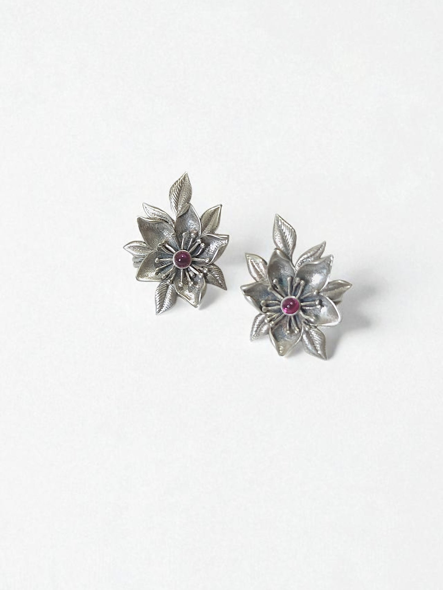 Silver Blossom Ear Clips