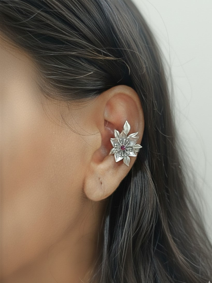 Silver Blossom Ear Clips