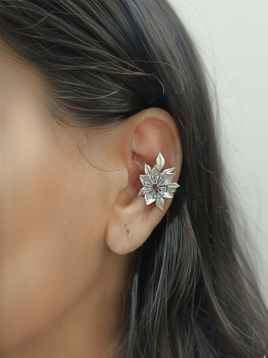 Silver Blossom Ear Clips